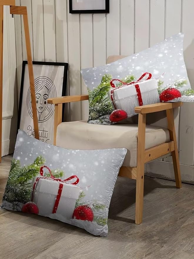kxry Christmas Comforter Set Snow Scene Evergreen Bough Bedding Full Size for Girls Boys Kids Gift Box Red Balls Quilt Duvet 1 Comforter + 2 Pillow Cases