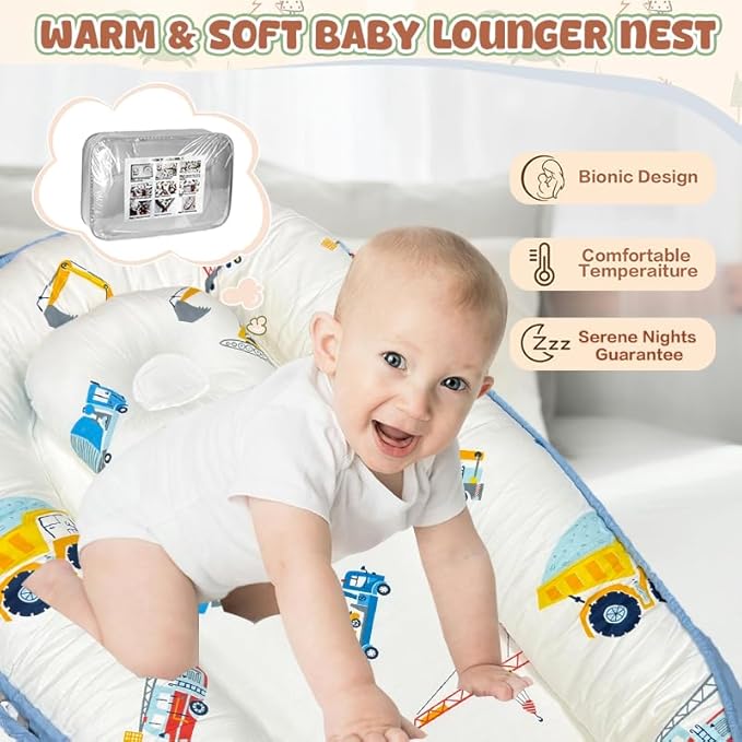 JIFTOK Baby Nests Lounger for Newborn, Snuggle Bassinet for 0-24M, Breathable Portable Co Bed, Baby Essentials Adjustable Infant Soft Cotton Loungers for Home & Travel -Car