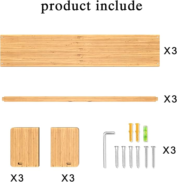 Floating Nursery Book Shelves for Wall, 23.6 Inch Nature Solid Wood Wall Mounted Bookshelf Set of 3, Hanging Bookshelves for Kids Room, Bedroom Nursery Decor and Book Storage (Wood-B)