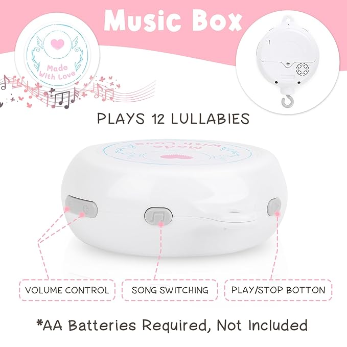 Unicorn Musical Crib Mobile for Girls - Baby Mobile for Crib with 12 Lullabies, Soft Pink Baby Crib Mobile, Nursery Mobiles, Fits Standard Cribs