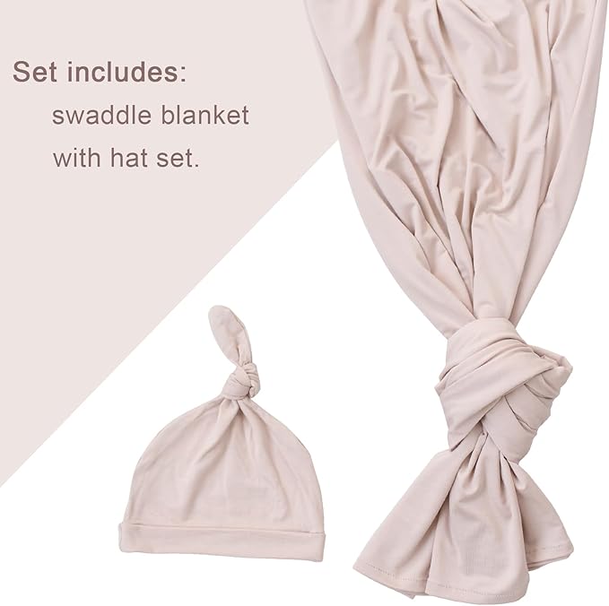 Newborn Swaddle Blanket with Hat Set Baby Swaddle Set Hospital Receiving Blankets for Girls Boys(Neutral,35"*35")