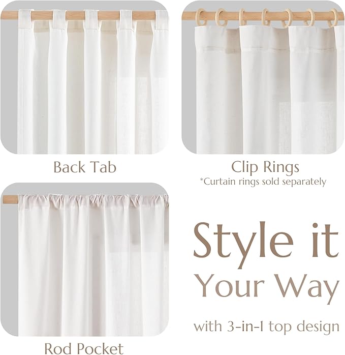 jinchan Off White Linen Blend Curtains 84 inch Length 2 Panel for Bedroom Bathroom, Cottage Core Style 38 inch Wide Drapes with Rod Pocket Back Tab(38W x 84L, Off White)