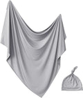 Newborn Swaddle Blanket with Hat Set Baby Swaddle Set Hospital Receiving Blankets for Girls Boys(Slate)