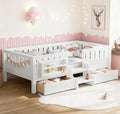 Bellemave Twin Size Kids Bed with high Rails and with Built-in Bookshelf and Drawers for Kids, Girls, Boys, Wood Montessori Bed Without Door, White