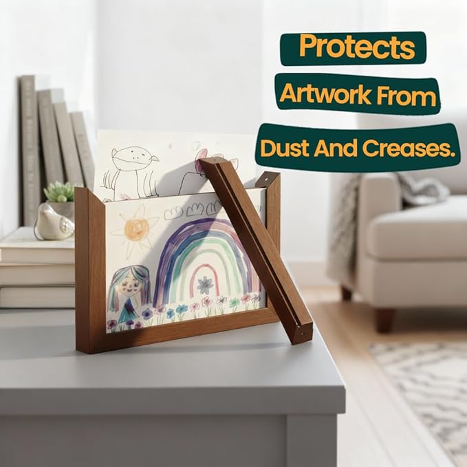 ArtKiddo® Patented Magnetic Kids Artwork Frame with Storage – Changeable Front-Opening Kids Art Frame Holds 250 Drawings – 8.5x11 Children’s Art Display for Wall or Tabletop – Playroom Wall Decor (Brown)