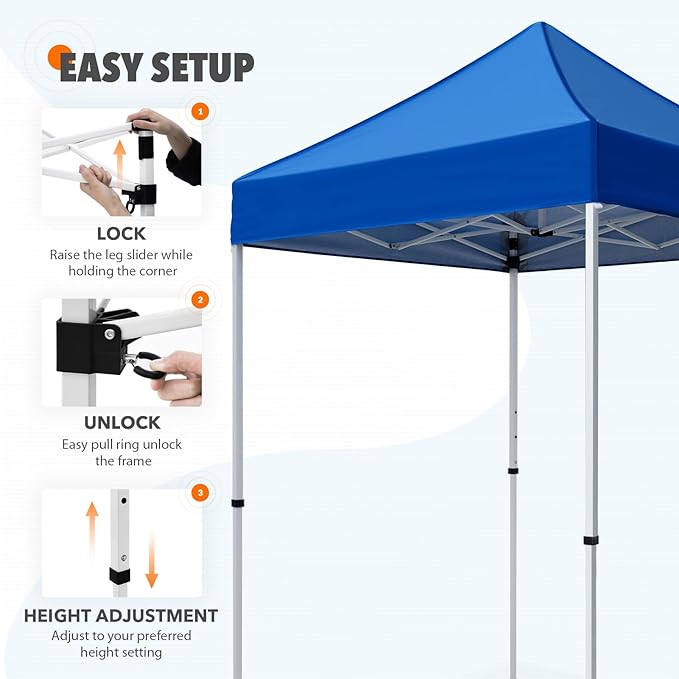 EAGLE PEAK 5x5 Pop Up Canopy Tent Instant Outdoor Canopy Easy Set-up Straight Leg Folding Shelter, Blue