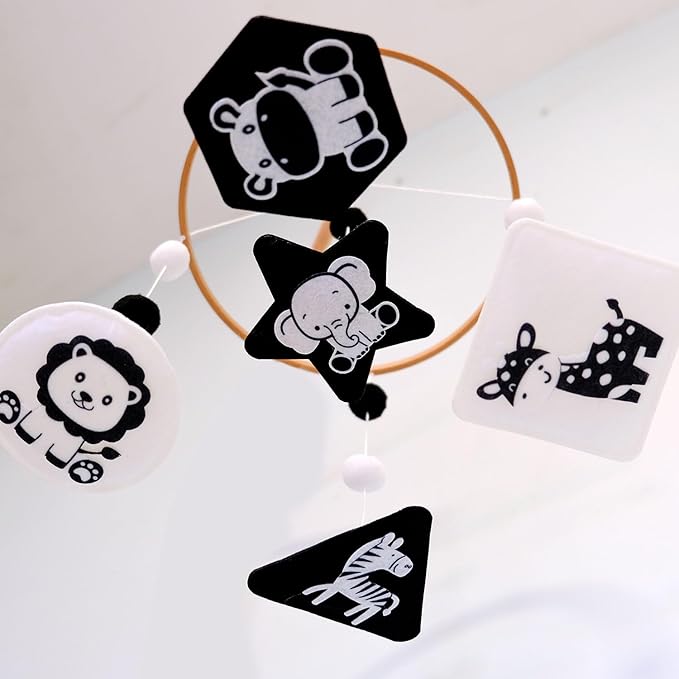 Montessori Mobile for Crib, Black and White Mobile for Baby, Neutral Baby Crib Mobile for Boys Girls, Nursery Mobiles Nursery Decor for Pack N Play, Safari