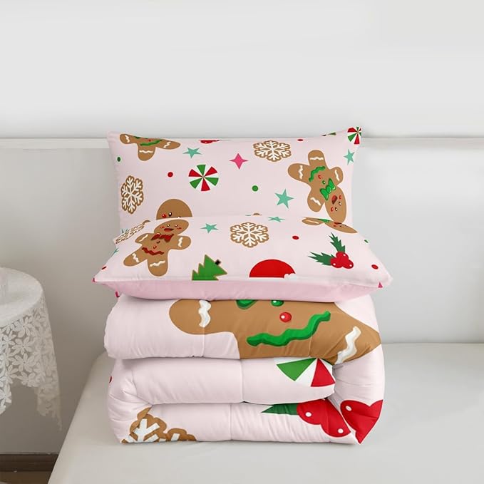 Feelyou Merry Christmas Kids Comforter Set Toddler Size Gingerbread Man Bedding Set Xmas Tree Duvet Quilt for Kids Boys Girls Bedroom Red Berries Snowflake Decor Microfiber Ultra Soft Breathable