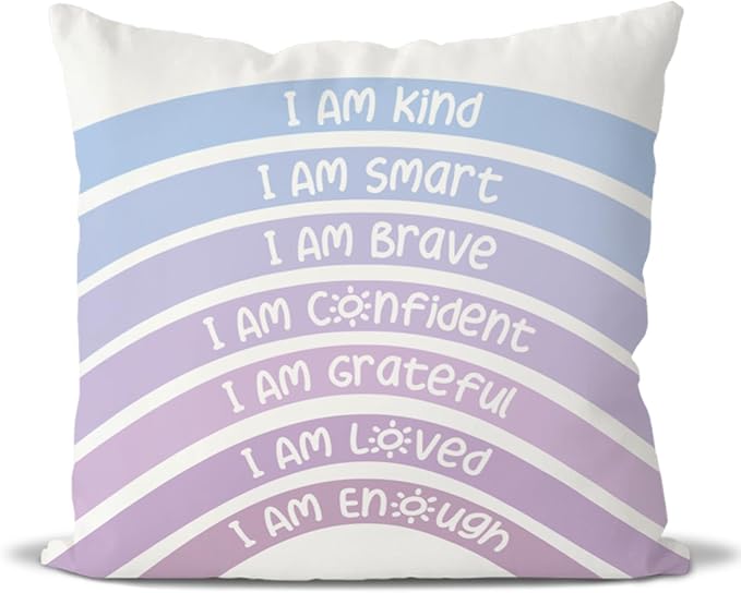 QIYUHOY Boho Rainbow Classroom Throw Pillow Covers, Book Center Calming Corner Playroom Decor Pillow Case, Purple Pillow Cover, I Am Kind Smart Brave Confidence 20x20 Inch Pillowcase(Royal Purple)