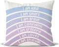 QIYUHOY Boho Rainbow Classroom Throw Pillow Covers, Book Center Calming Corner Playroom Decor Pillow Case, Purple Pillow Cover, I Am Kind Smart Brave Confidence 20x20 Inch Pillowcase(Royal Purple)