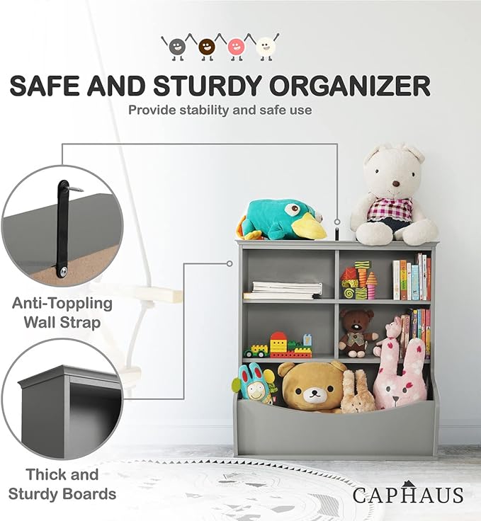 CAPHAUS Kids' Toy Storage Organizer, Open Storage Cubby, Multifunctional Book and Toy Storage Cabinet, Book and Toy Storage Shelf for Nursery, Playroom, Closet, Home Organization Toy Bookcase