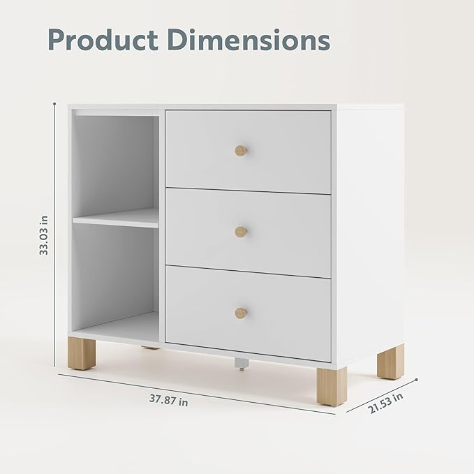 Storkcraft California 3 Drawer Combo Dresser (White with Driftwood) – GREENGUARD Gold Certified, Interlocking Drawer System, Pre-Installed Drawer Tracks for Easier Assembly, Spacious Cabinet