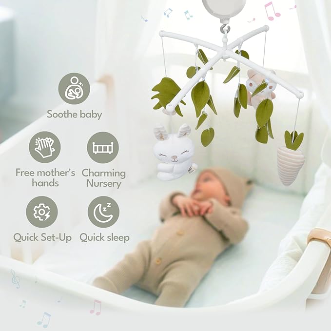Crib Mobile 35 Lullaby Muisc,Cotton Baby Mobiles for Cribs & Pack N Play, Easy to Install, Stuffed Animals Hanging Toys Newborn Boys & Girls, Safari Nursery Decor