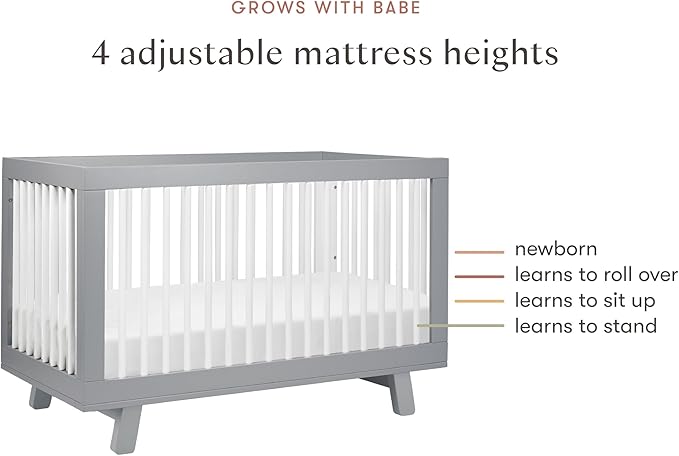 Babyletto Hudson 3-in-1 Convertible Baby Crib with Toddler Bed & Daybed Conversion - Strong, Durable & Easy to Assemble - GREENGUARD Gold Certified w/ 4 Adjustable Mattress Heights - Grey and White