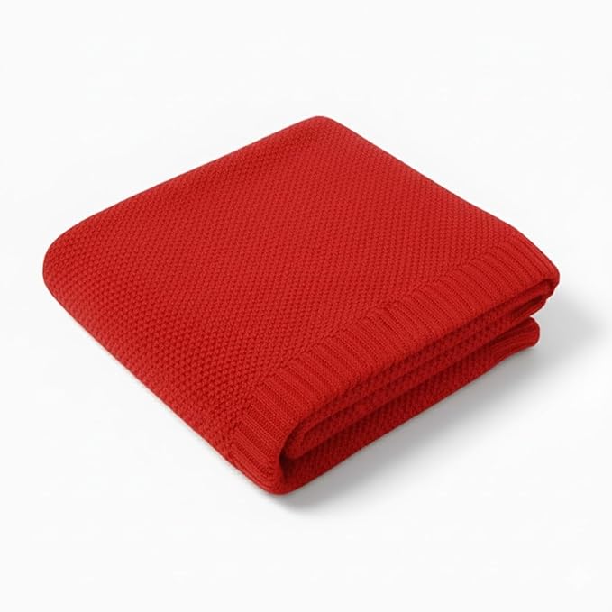 Baby Knit Blanket Soft Cotton Lightweight Newborn Blanket for Crib Stroller Toddler Nursery Shower Gift Cozy Breathable Travel Swaddle Wrap Red 36 x 28 Inches