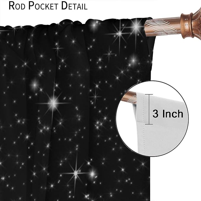 Night Starry Sky Curtain, Black Moon Phase Cloud Stars White New Moon Sparkly Shiny Galaxy Space Lake Fantasy Window Curtains for Kids Boys Girls Room Bedroom Living Room 55" W X 63" L