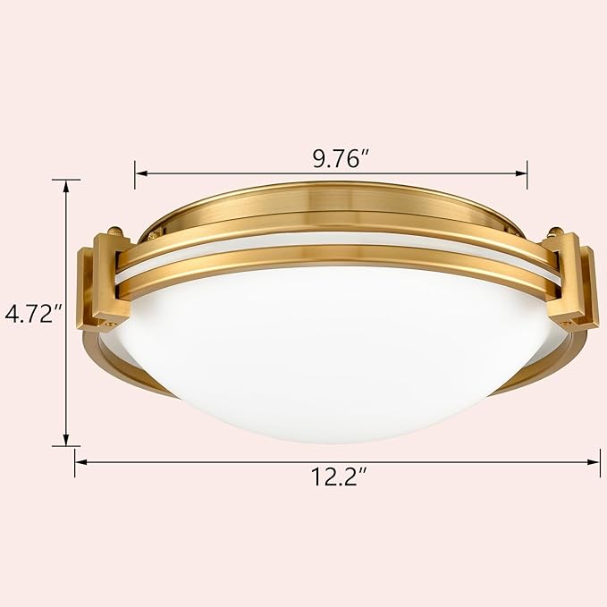 Modern Gold Flush Mount Ceiling Light 12 Inches Milk Glass Ceiling Light Fixture 2-Light Mid Century Brass Flush Mount Light for Bedroom Hallway Kitchen