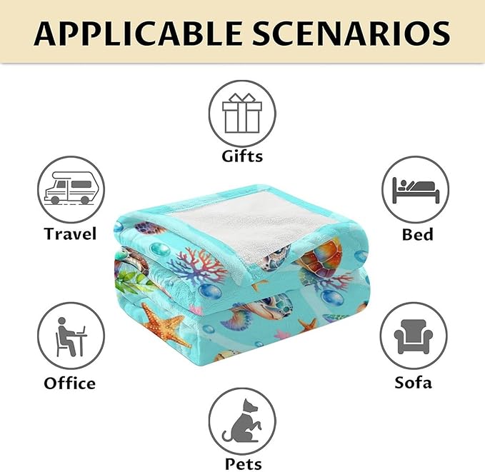 Sea Turtle Gifts for Women - 60" x 80" Inches Turtle Blanket for Adult - Green Warm Furry Blankets for Sofa, Bed & Living Room