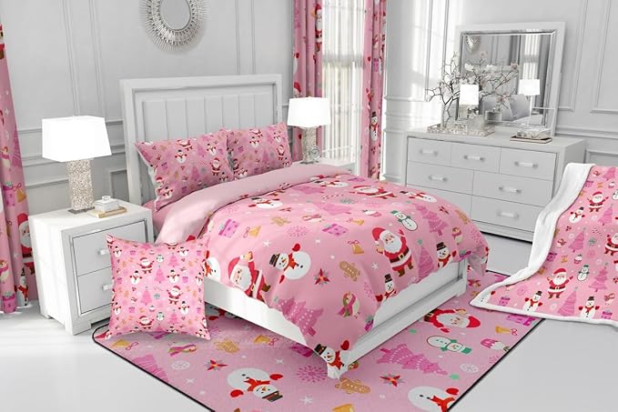 Feelyou Christmas Kids Comforter Set Toddler Size Happy New Year Bedding Set Santa Claus Duvet Quilt for Kids Boys Girls Bedroom Merry Christmas Decor Microfiber Ultra Soft Breathable