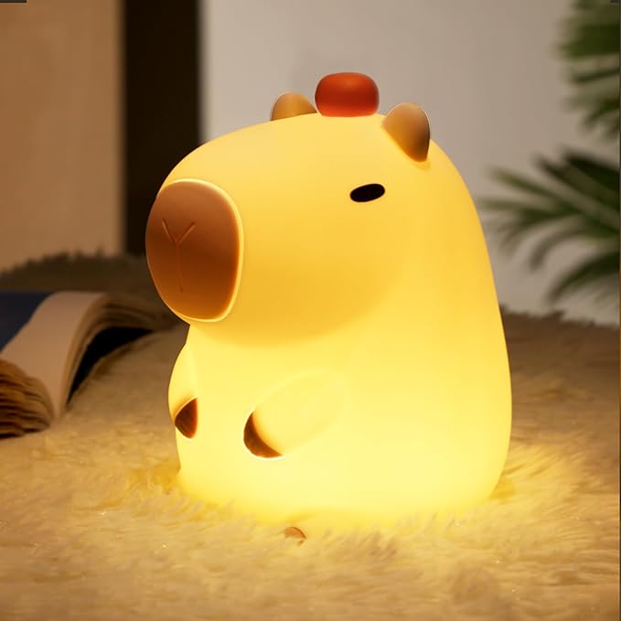 Ammonite Capybara Night Light, Cute Orange Capy Lamp for Kids, Soft Silicone Kids Nursery Nightlight LED Touch Light, Bedroom Decor as Xmas Birthday Gifts