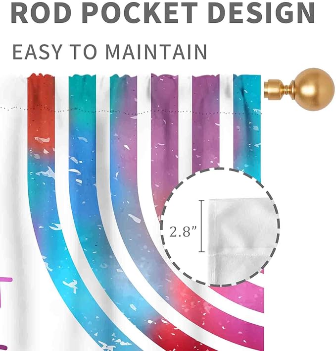 Rainbow Curtains for Girls Bedroom, Boho Rianbow Quotes Inspirational Motivational Positive Colorful Galaxy Pink Purple Window Drapery for Baby Kids Living Room Nursery Classroom, 42"x63" Inch