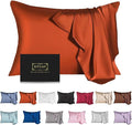 Mulberry Silk Pillowcase for Hair and Skin,Standard Size Cooling Silk Pillow Case with Hidden Zipper,Allergen Proof Dual Sides Soft Breathable Smooth Silk Pillow Cover for Women(Standard,Orange)