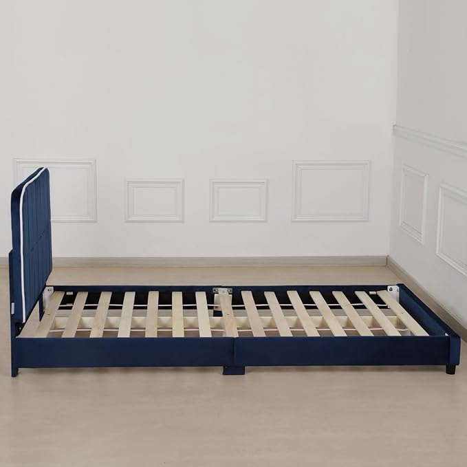 Toddler Beds,Upholstered Twin Bed Frames for Kids,Kids Bed with Adjustable Height Headboard,Girl Twin Bed Frame for Fits Standard Mattress(75" Wx39 D)(Blue)