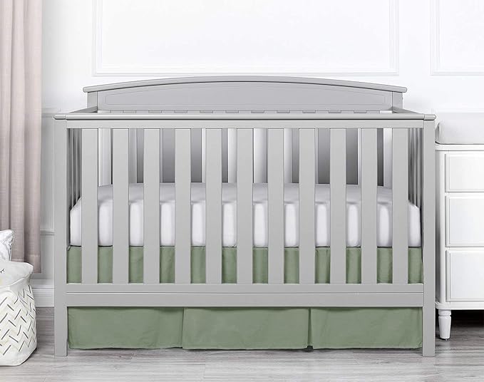 Box Pleated Crib Bed Skirt Premium 100% Cotton 800 Thread Count Nursery Crib Toddler Bedding Crib Bedskirt for Baby Boys or Baby Girls, (28" x 52") + 16" Drop Lenght - Sage Solid