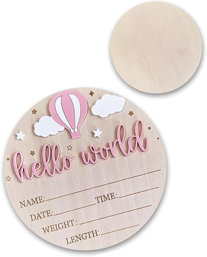 Wood Baby Birth Keepsakes Plaques Hello Worlds Welcome Sign Customizable Nursery Wall Decors for Newborns
