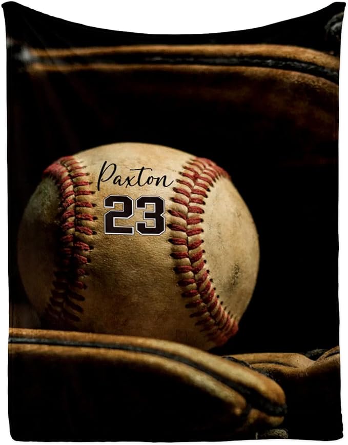 Custom Softball Baby Blanket with Name Number: Personalized Fluffy and Warm Gift for Baby Toddler Kids and Adults Birthday Skin-Friendly Flannel Fabric(30"x40")