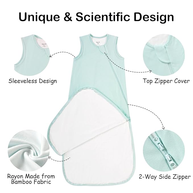 Supersoft Rayon Made from Bamboo Sleep Sack 24-36 Months 0.5 TogToddler Sleep Sack 2t Baby Wearable Blanket 3t with 2-Way Zipper Summer Unisex Sleeping Bag for Babies (2 Pack) Green & Gray