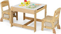 Costzon Kids Table and Chairs, 3 in 1 Wooden Activity Desk Set w/Double-Sided Tabletop, Storage Drawers and Reinforced Design for Drawing, Reading & Playing, Toddler Table and Chair Set (Beige)