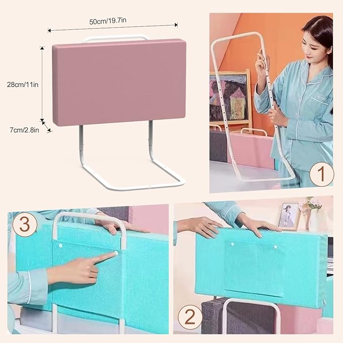 Bed Rail Guards for Toddlers, Adjustable Bed Rails with Safety, Bed Side Rails for Twin, Full, Queen Bunk Size (Pink)
