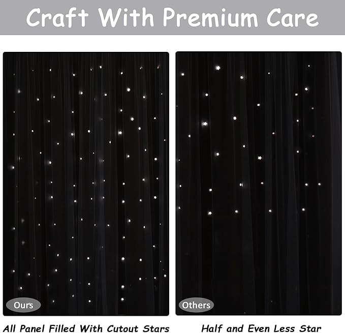 Kinryb Kids Blackout Curtains for Bedroom/Living Room/Classroom, Sheer Overlay Small 2 Panel Set, Double Layer Curtains with Star Cutout for Kids Room(W 52 x L 36 Inches,Silver Grey 2 PCs)