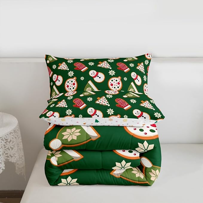 Feelyou Merry Christmas Comforter Set Twin Size Snowman Bedding Set for Kids Boys Girls Gloves Cookies Duvet Quilt Snowflake Bedroom Decor Microfiber 2 Pcs with 1 Pillow Cases