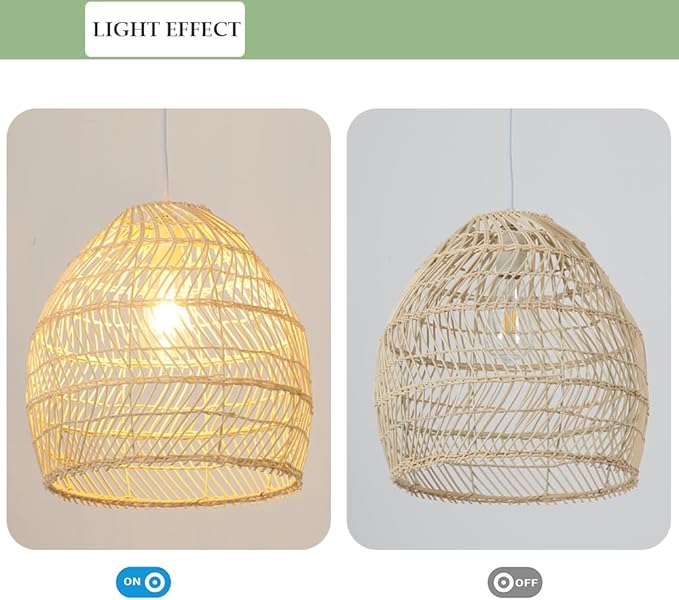 Bamboo Pendant Light Fixture Boho Style 1 Lights Rattan Pendant Lamp Woven Hanging Light for Kitchen Island Nursery in Beige(13.7" W)