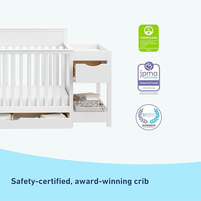 Graco Shiloh 5-in-1 Convertible Crib & Changer with Drawer (White) – GREENGUARD Gold Certified Baby Crib Crafted from Wood, Converts to Toddler Bed, Daybed, and Full-Size Bed