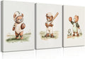 3Pcs Nursery Teddy Bear Canvas Wall Art Vintage Sports Bear Wall Decor Sports Boys'Room Artwork Prints Basketball Football Baseball Painting Pictures for Children's Room Boys' Room (16x24in Canvas)
