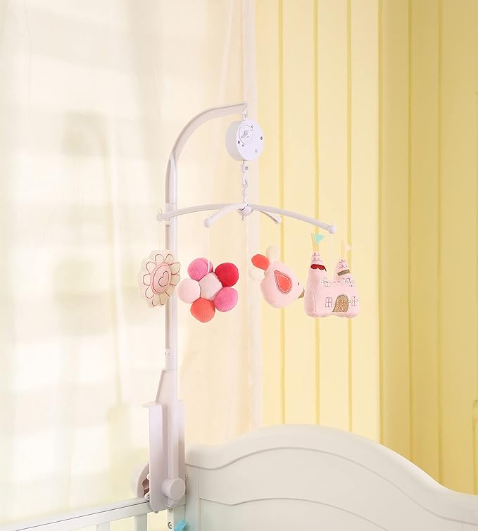 Watercolor Pink Sunflower Bird Castle Themed Nursery Crib Decorative Mobile 1 PC Baby Girl Floral Castle Thematic Crib Mobile