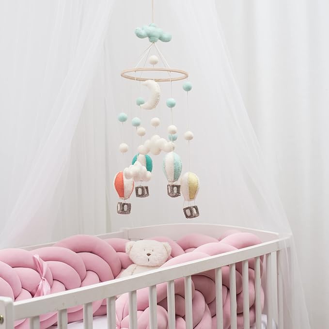 GLACIART ONE Baby Nursery Hot Air Balloon Mobile for Crib | Gender Neutral Felt Mobile With Hanging Clouds & Balls | Room Decorations Handmade From Natural Wool | Great Gift Idea