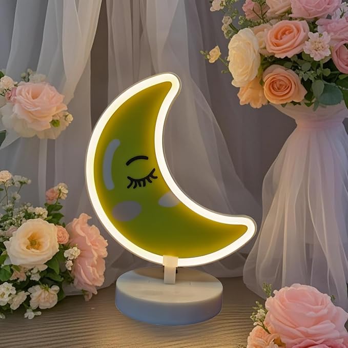 Cute Moon Shaped Neon Sign-USB/3*AA Battery Powered One-Button Nursery Lamp Safe for Babies Moon Neon Light for Babies Breastfeeding Lamp Sleep Trainer Sleep Aid Lamp for Nursery Baby Feeding Light
