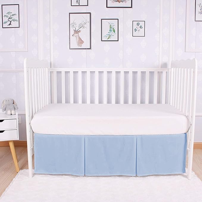 Box Pleated Crib Bed Skirt Premium 100% Cotton 800 Thread Count Nursery Crib Toddler Bedding Crib Bedskirt for Baby Boys or Baby Girls, (28" x 52") + 16" Drop Lenght - Light Blue Solid