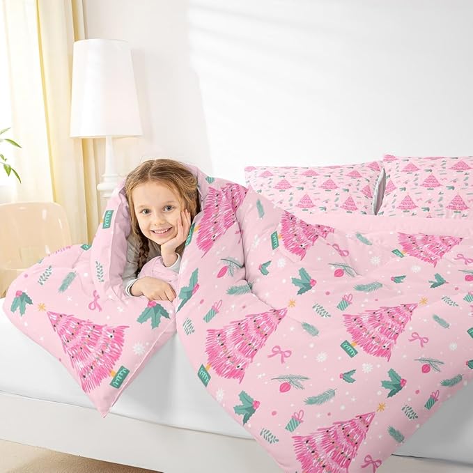 Feelyou Christmas Tree Comforter Set All Season Merry Christmas Bedding Set with 2 Pillow Cases Happy New Year Microfiber Kids Queen Bedclothes Xmas Bedroom Decor Duvet Quilt Soft Lightweight
