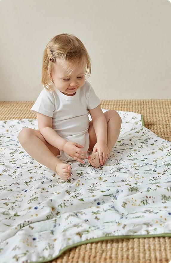 Little Jump Boho Vintage Floral Muslin Blanket Baby Quilt - Silky Soft and Breathable Crib Blanket for Daycare - Large 47" x 47" - 2 Layers Toddler Summer Blankets for Girls (Wildflower and butterfly)