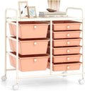 RELAX4LIFE 9 Drawer Rolling Storage Cart - Mobile Drawer Carts for Craft Art Supply Paper Salon, Utility Cart on Wheels for Classroom Teacher School Office, Rolling Cart with Drawers (Pink)