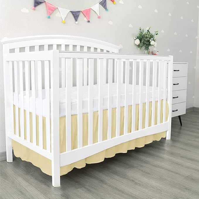 100% Egyptian Cotton, Nursery Crib Toddler (24" x 38" + 10") 800 Thread Count Crib Skirt Dust Ruffle, Bedding Skirts for Baby Boys or Girls, 10" Drop, Ivory Solid