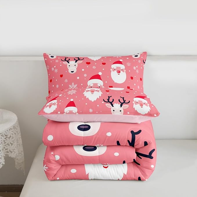 Feelyou Christmas Comforter Set All Season Santa Deer Bedding Set with 1 Pillow Cases Snowflake Microfiber Kids Twin Bedclothes Bedroom Decor Duvet Quilt Breathable Soft Lightweight