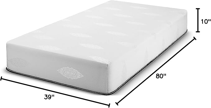 Fortnight Bedding 10 inch Twin XL Gel Infused Memory Foam Mattress with White Stretch Knit Fabric - CertiPUR-US Foam – 10 Year Warranty - Made in USA