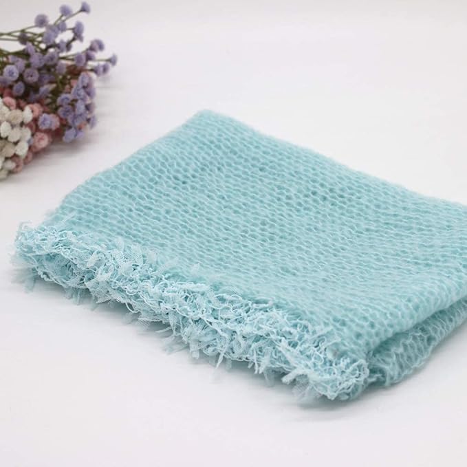 Vemonllas Newborn Infant Baby Boys Girls Photography Props Mohair Lace Hat and Wrap Blanket Cloth (Light Blue)