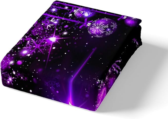 Manfei Christmas Tree Duvet Cover Set King Size Purple Twinkling Deer Comforter Cover Western New Year Bedding Set 3pcs for Kids Boys Girls Christmas Theme Quilt Cover with 2 Pillowcases,No Comforter